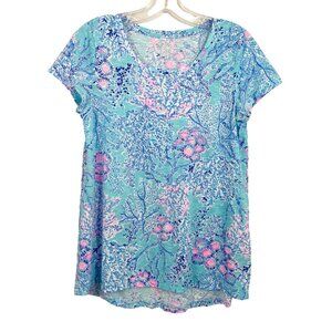 Lilly Pulitzer Etta Scoop Neck Short Sleeve Tee Blue Ibizia Now You See Me - XS